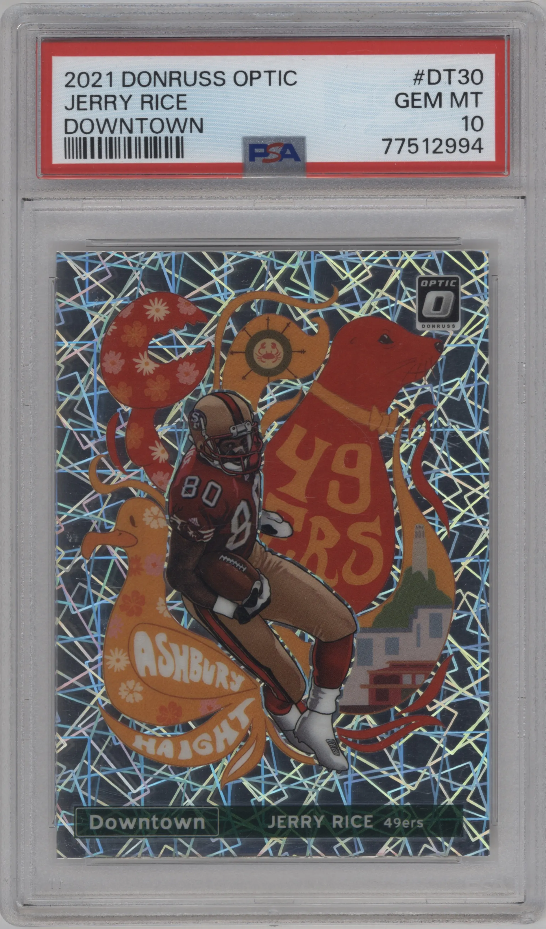 Jerry Rice from the 2021 Panini Donruss Optic set graded by PSA and given an overall grade of 10.
