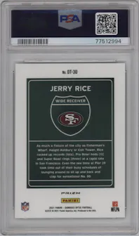 Jerry Rice from the 2021 Panini Donruss Optic set graded by PSA and given an overall grade of 10.