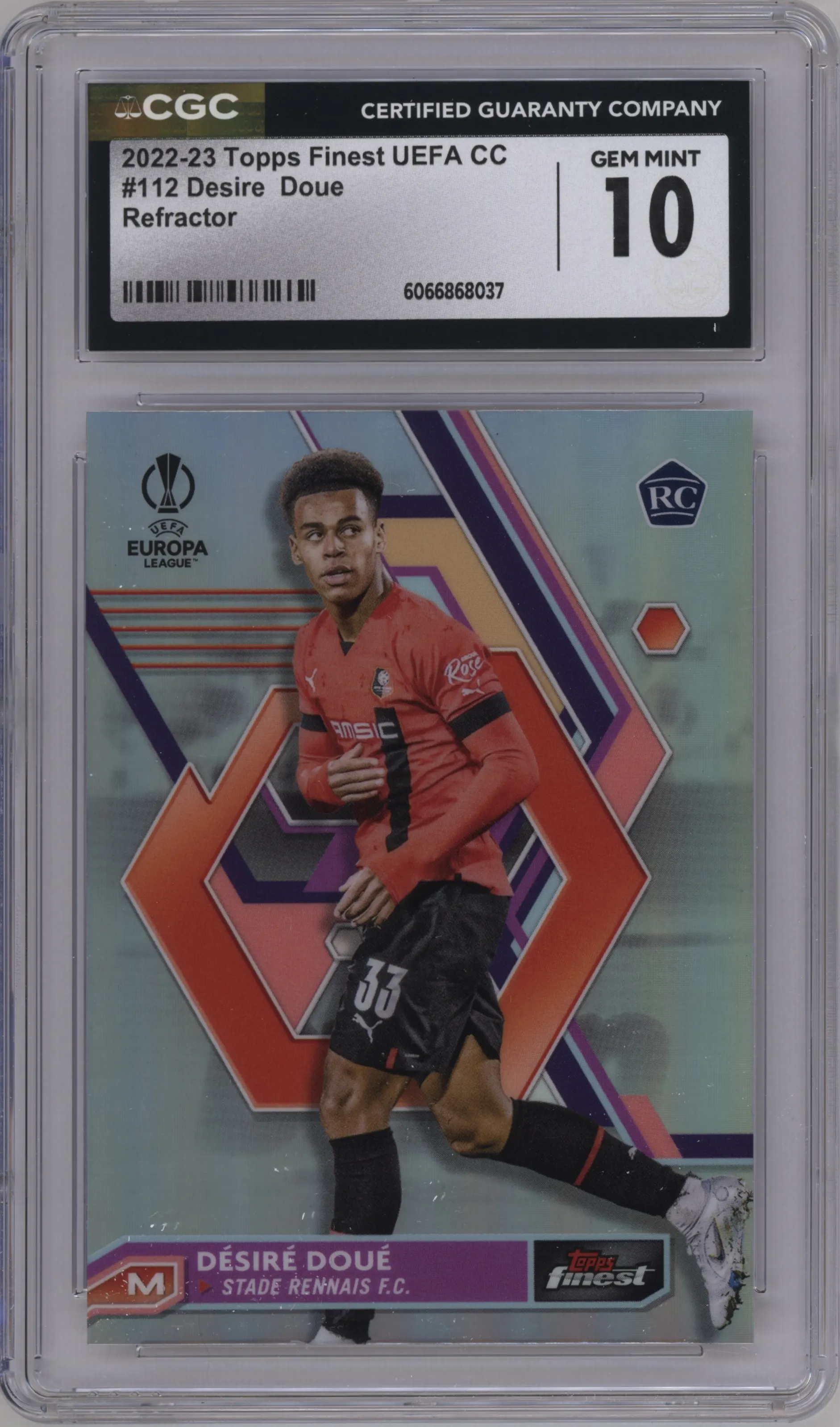 2022 Topps Finest UEFA Club Competitions Europa League Desire Doue Refractor #112 CGC 10