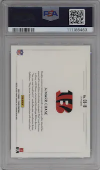 Ja'Marr Chase from the 2021 Panini Prizm set graded by PSA and given an overall grade of 10.