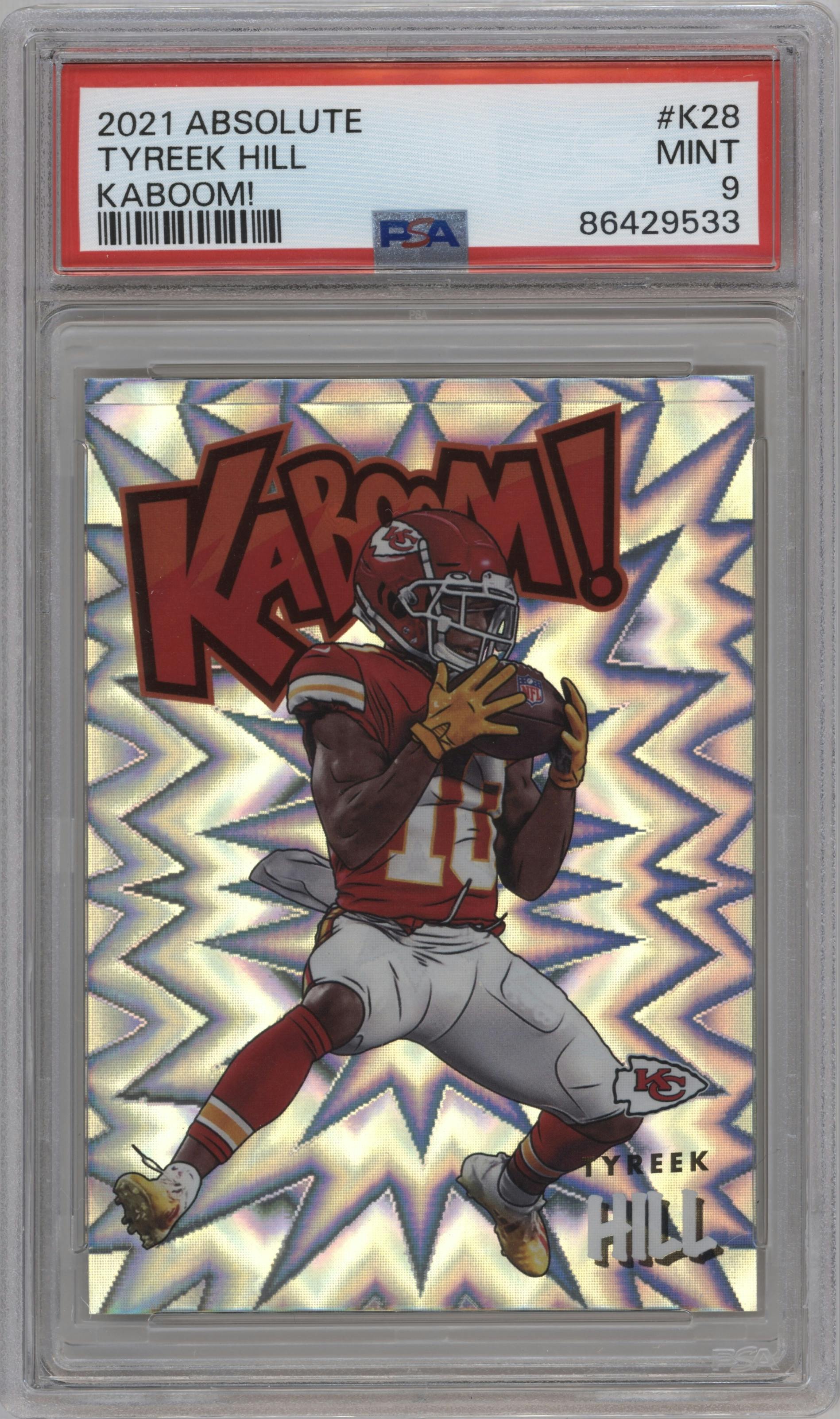 Tyreek Hill from the 2021 Panini Absolute set graded by PSA and given an overall grade of 9.