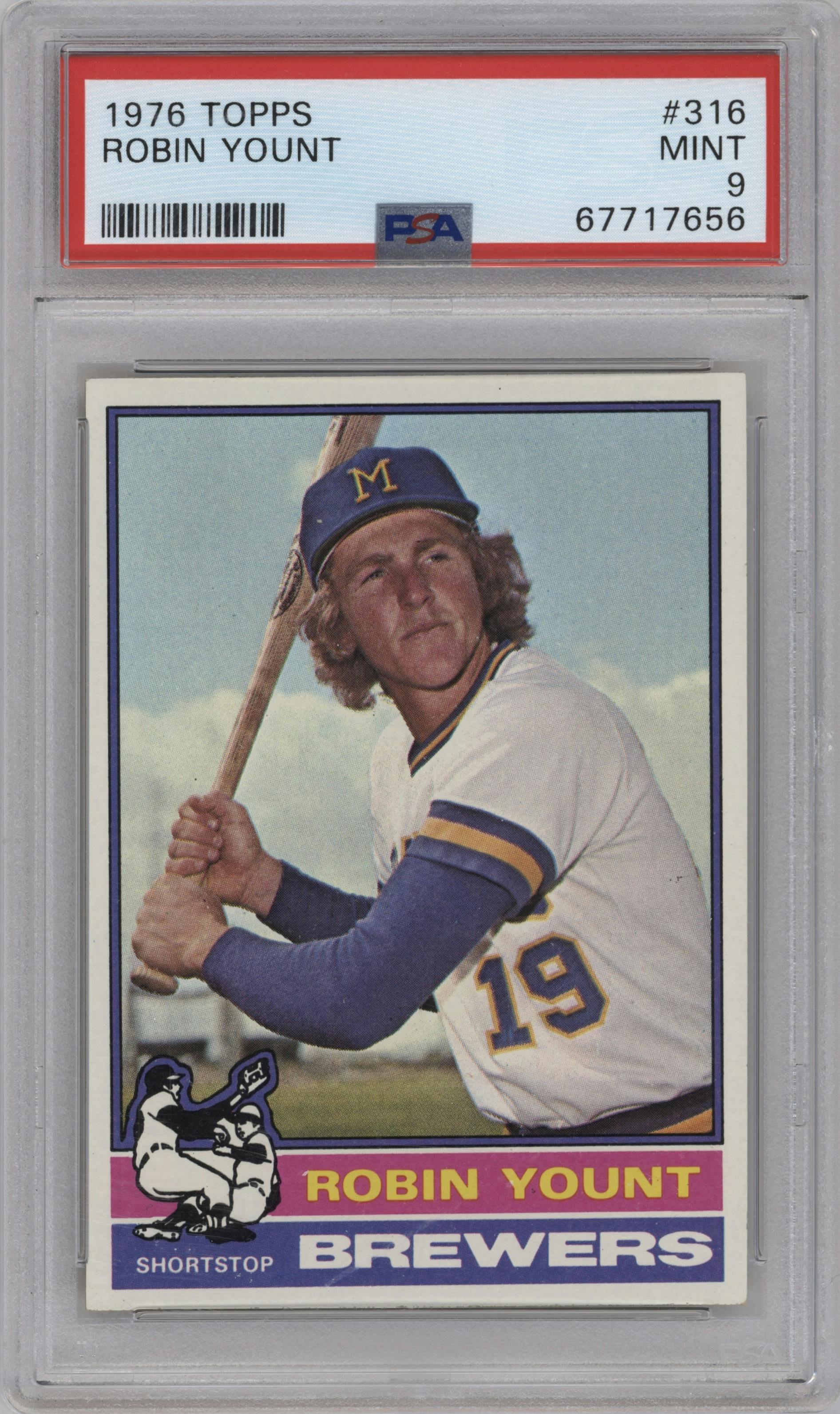 Robin Yount from the 1976 Topps set graded by PSA and given an overall grade of 9.