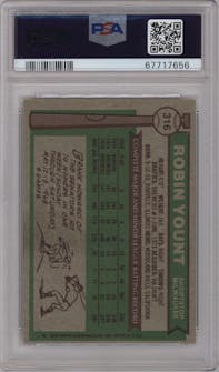 Robin Yount from the 1976 Topps set graded by PSA and given an overall grade of 9.
