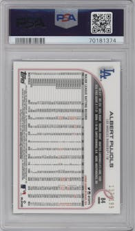 Albert Pujols from the 2022 Topps Chrome set featuring a Aqua Wave Refractor parallel graded by PSA and given an overall grade of 9.