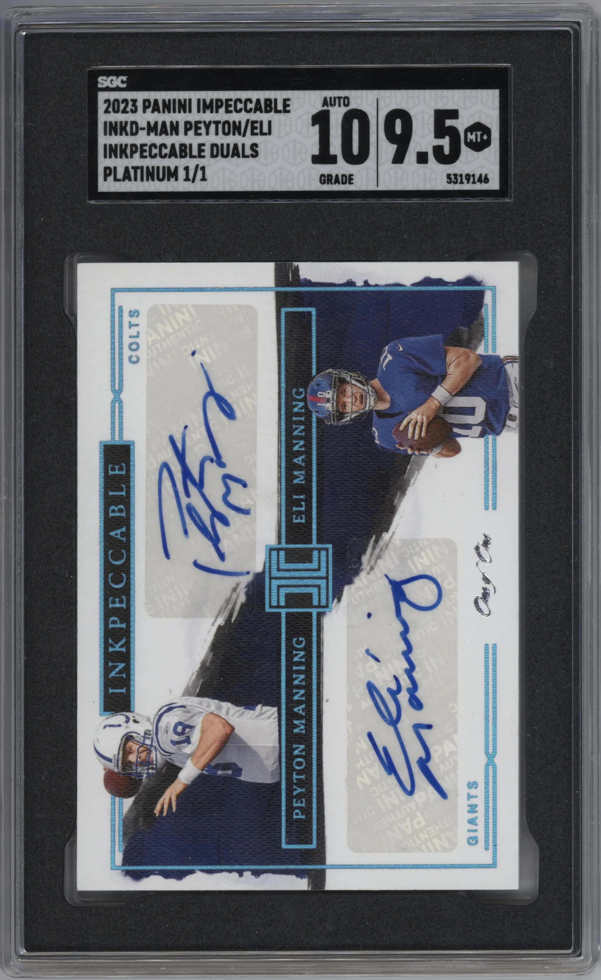 2023 Panini Impeccable Inkpeccable Duals Peyton Manning/Eli Manning Platinum SGC 9.5
