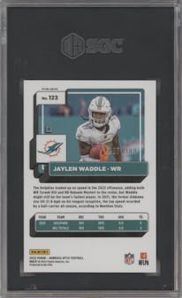 Jaylen Waddle from the 2022 Panini Donruss Optic set featuring a Wave parallel graded by SGC and given an overall grade of 10.