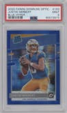 Justin Herbert from the 2020 Panini Donruss Optic set featuring a Hyper Blue  parallel graded by PSA and given an overall grade of 9.