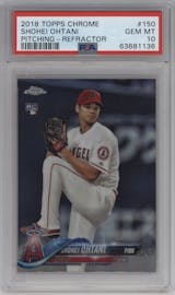 Shohei Ohtani from the 2018 Topps Chrome set featuring a Refractor   parallel graded by PSA and given an overall grade of 10.