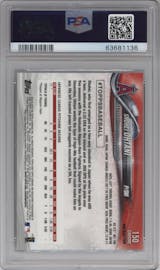 Shohei Ohtani from the 2018 Topps Chrome set featuring a Refractor parallel graded by PSA and given an overall grade of 10.