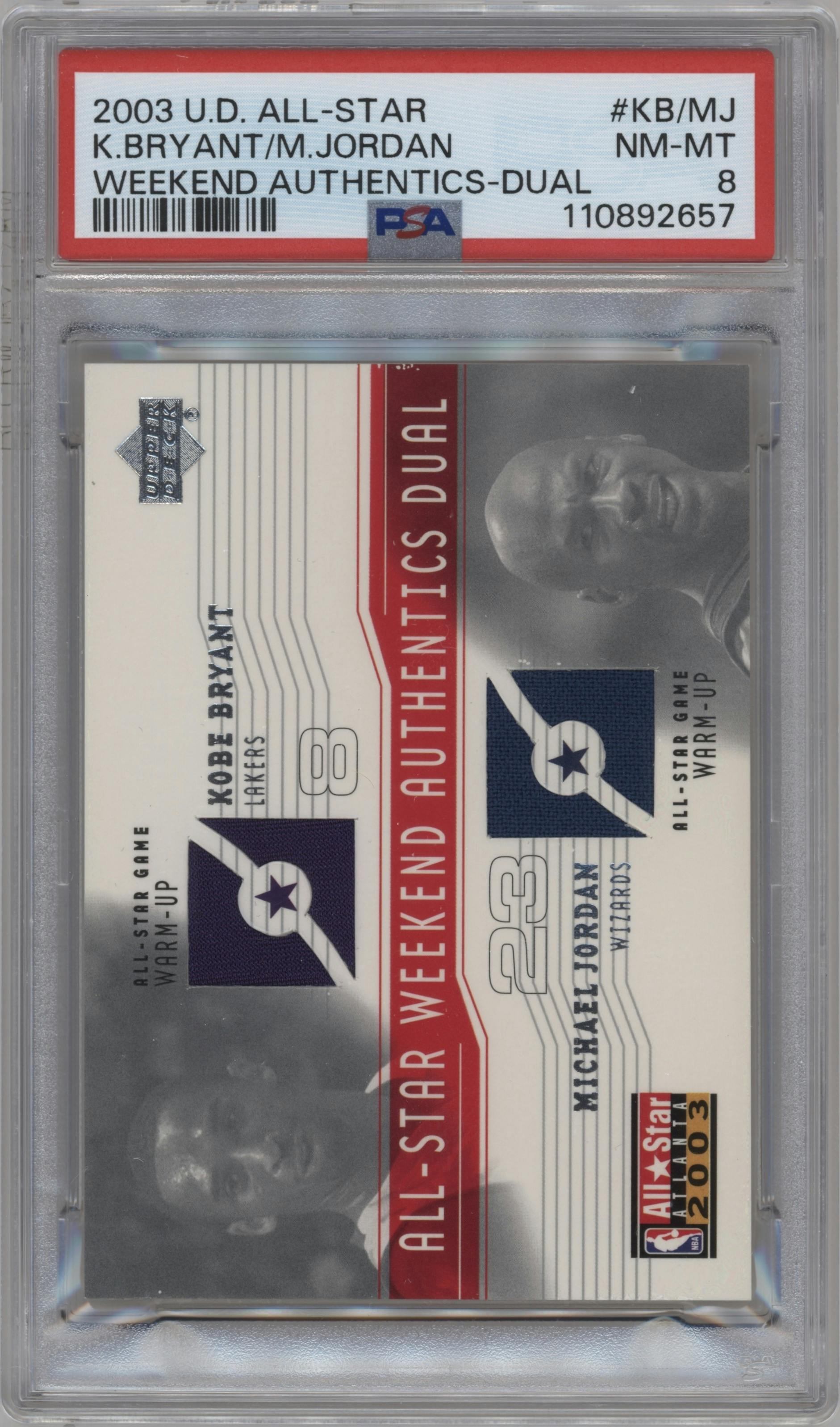Kobe Bryant / Michael Jordan from the 2003-04 Upper Deck set graded by PSA and given an overall grade of 8.