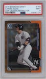 Aaron Judge from the 2015 Bowman Draft set featuring a Orange Refractor parallel graded by PSA and given an overall grade of 9.