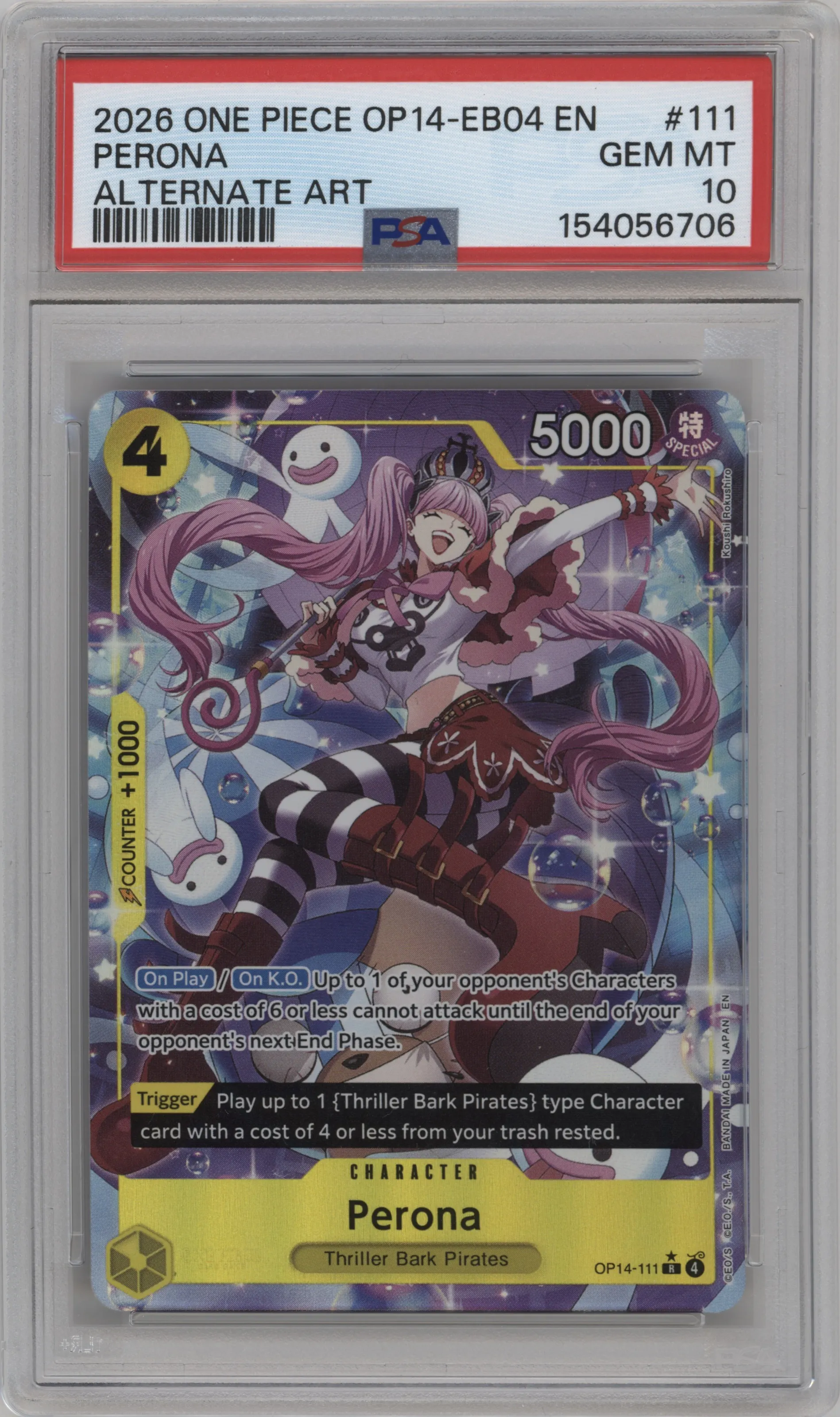 2026 One Piece The Azure Sea's Seven Perona Alternate Art PSA 10