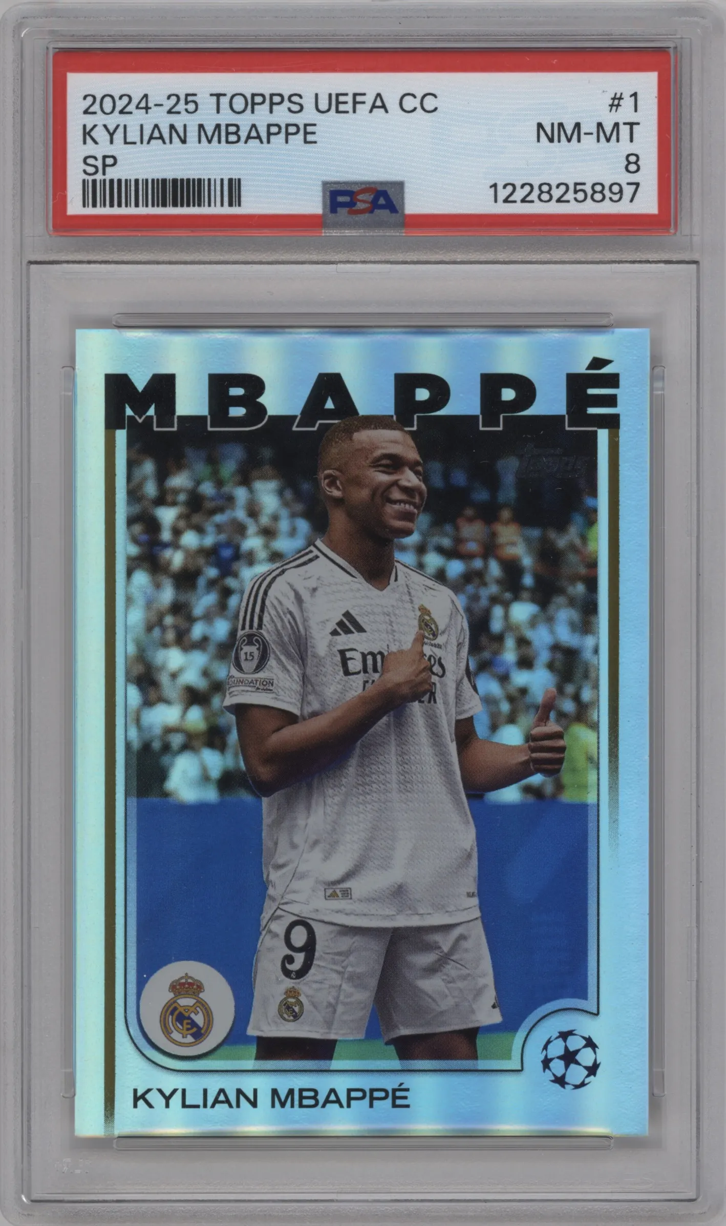 2024 Topps UEFA Club Competitions SP Kylian Mbappe #1 PSA 8