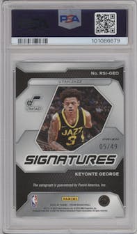 Keyonte George from the 2023-24 Panini Prizm set featuring a Blue Prizm parallel graded by PSA and given an overall grade of 9.