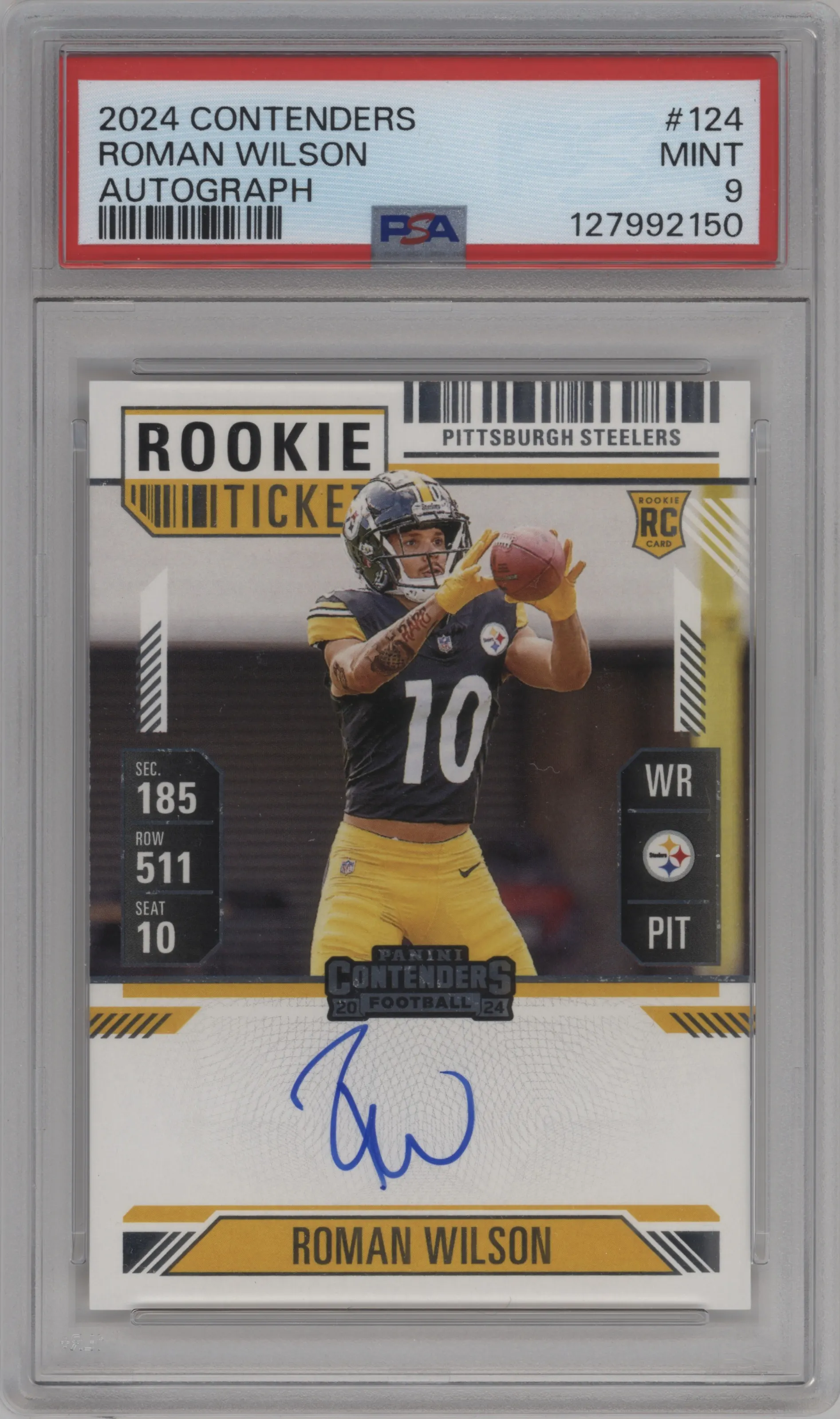 2024 Panini Contenders RPS Rke.Tkt.Auto Roman Wilson #124 PSA 9