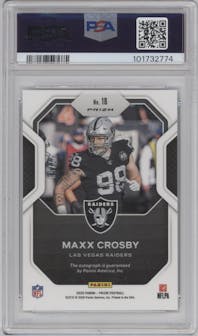 Maxx Crosby from the 2020 Panini Prizm set graded by PSA and given an overall grade of 10.