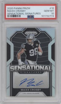 Maxx Crosby from the 2020 Panini Prizm set graded by PSA and given an overall grade of 10.