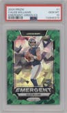 Caleb Williams from the 2024 Panini Prizm set featuring a Green Ice parallel graded by PSA and given an overall grade of 10.