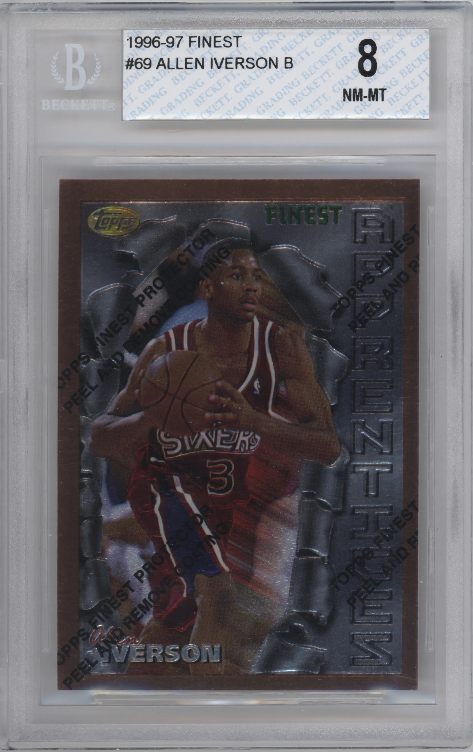 1996 Topps Finest Allen Iverson W/ Coating #69 BGS 8