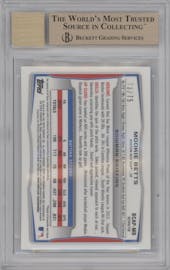 Mookie Betts from the 2014 Bowman set featuring a Green Refractor parallel graded by Beckett and given an overall grade of 10.