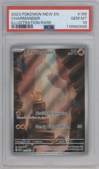 Charmander from the 2023 Pokemon SV set graded by PSA and given an overall grade of 10.