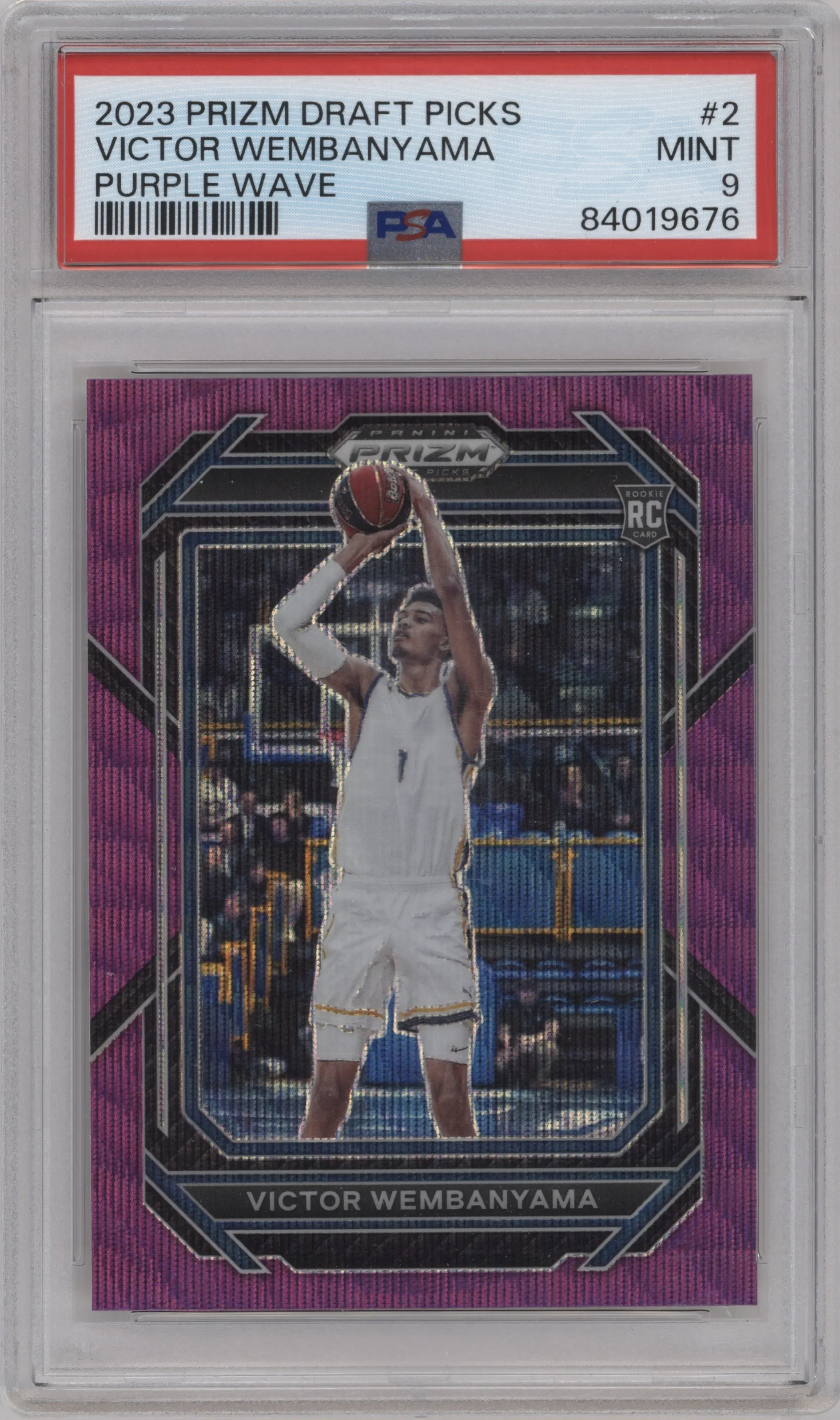 2023 Panini Prizm Draft Picks Victor Wembanyama Purple Wave #2 PSA 9