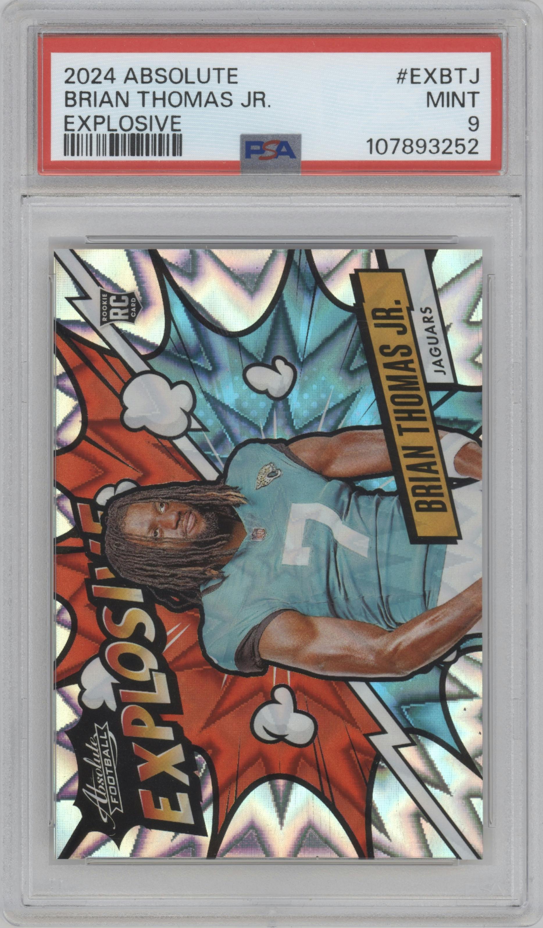 Brian Thomas Jr. from the 2024 Panini Absolute set graded by PSA and given an overall grade of 9.