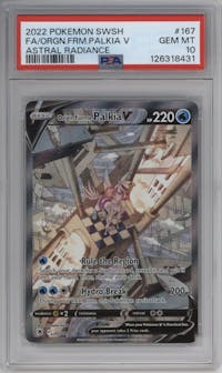 Origin Forme Palkia V from the 2022 Pokemon SWSH set graded by PSA and given an overall grade of 10.