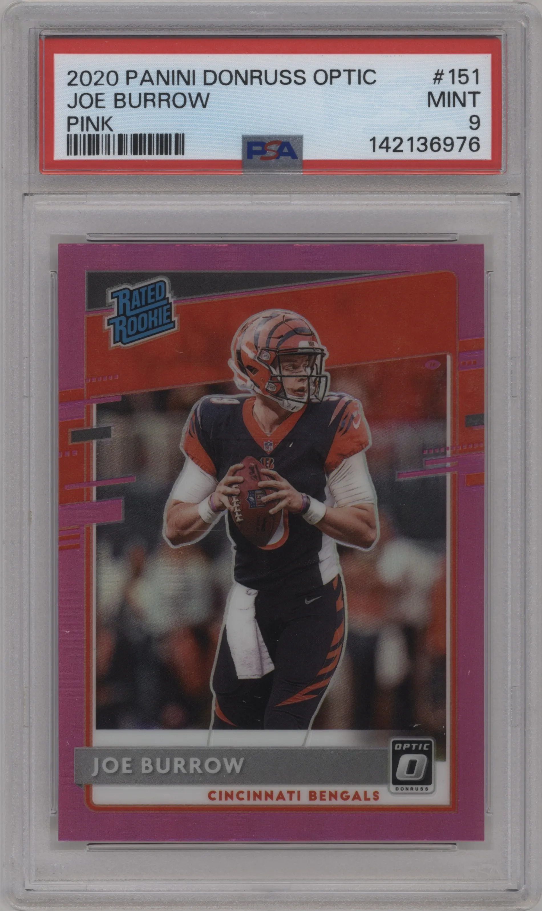 2020 Panini Donruss Optic Rated Rookie Joe Burrow Pink PSA 9