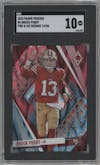 Brock Purdy from the 2023 Panini Phoenix set featuring a Fire and Ice Seismic parallel graded by SGC and given an overall grade of 10.