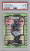 Jalen Carter from the 2023 Panini Prizm set featuring a Neon Green Pulsar parallel graded by PSA and given an overall grade of 10.