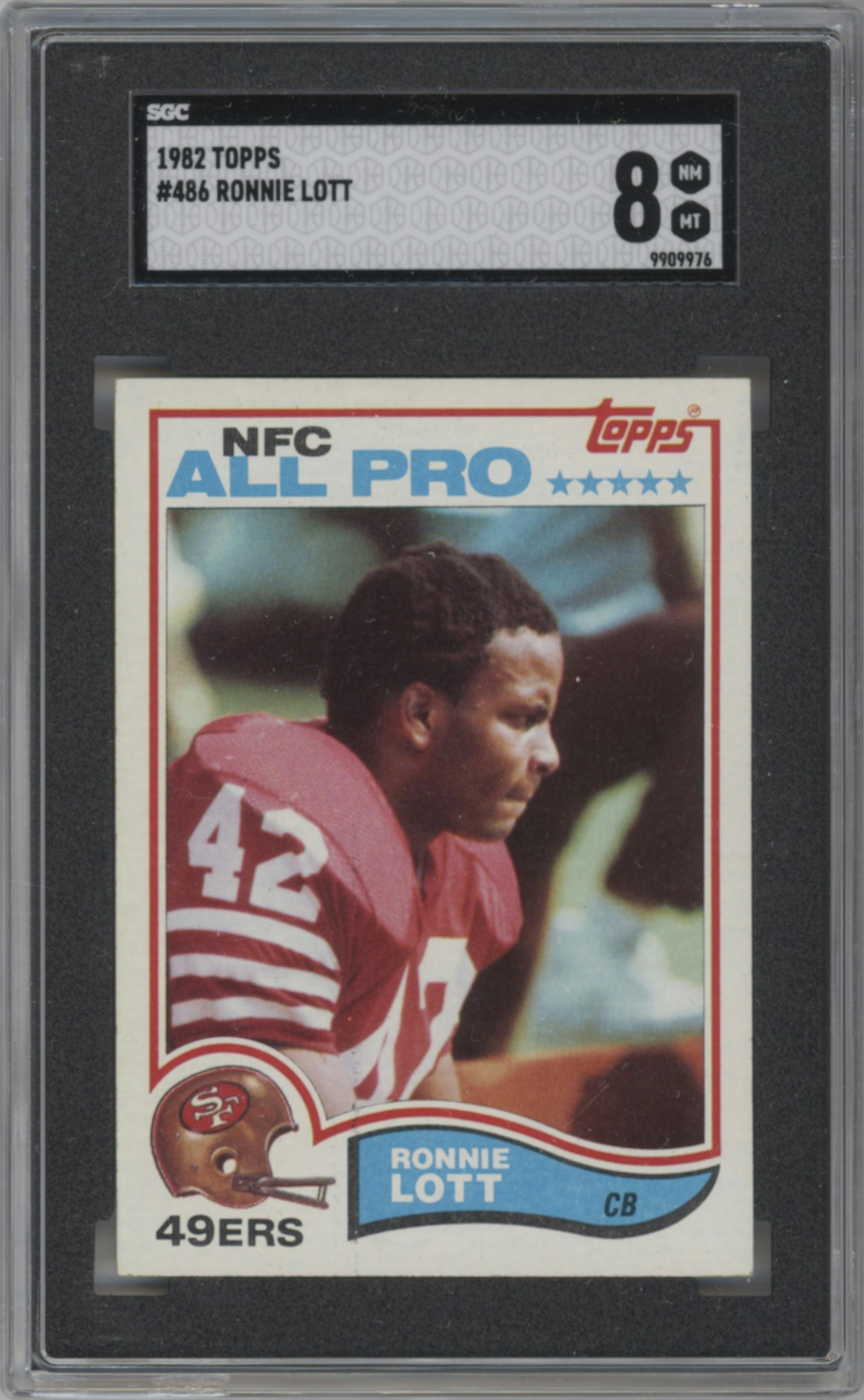 Ronnie Lott from the 1982 Topps set graded by SGC and given an overall grade of 8.