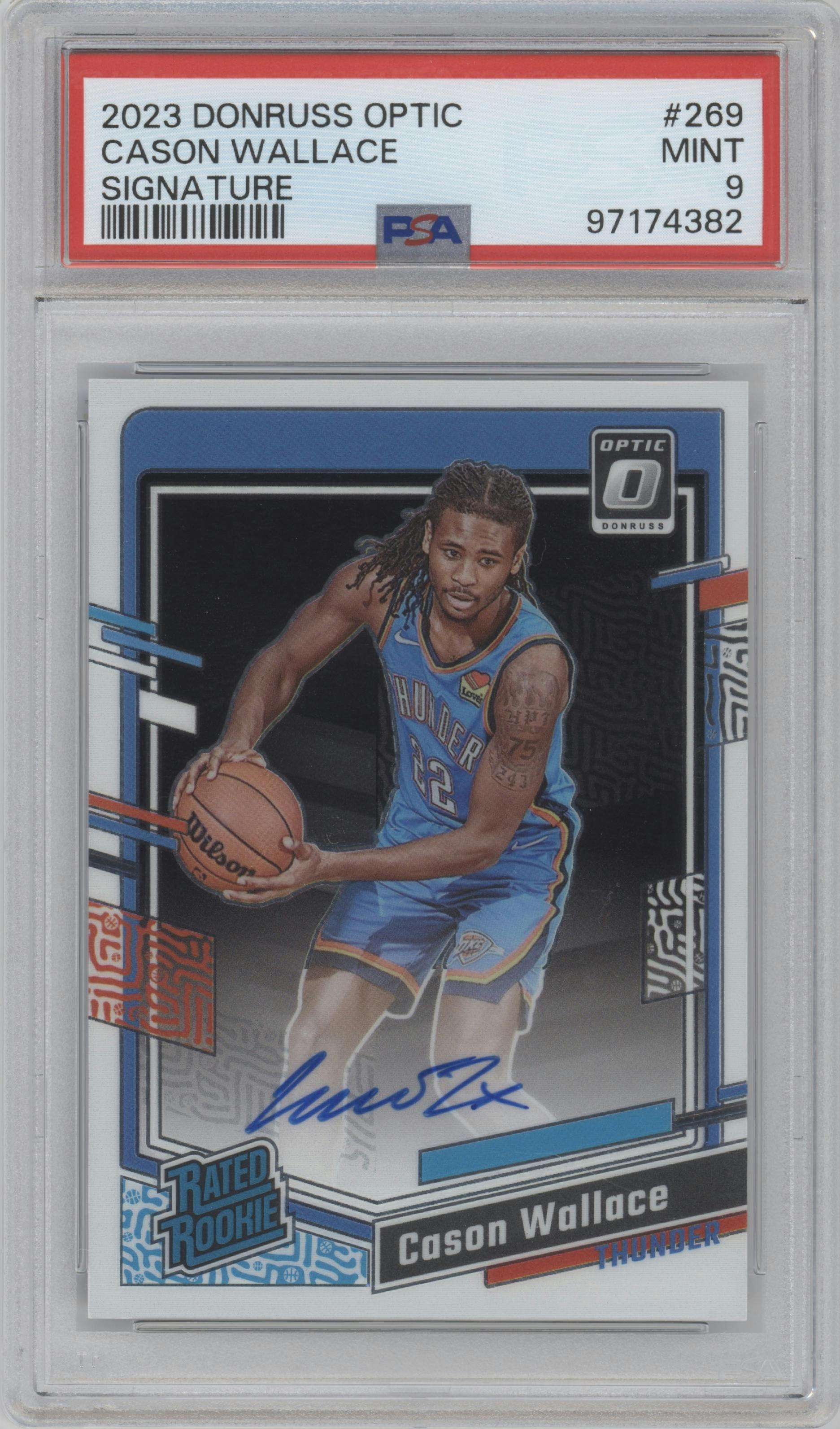 Cason Wallace from the 2023-24 Donruss Optic set graded by PSA and given an overall grade of 9.