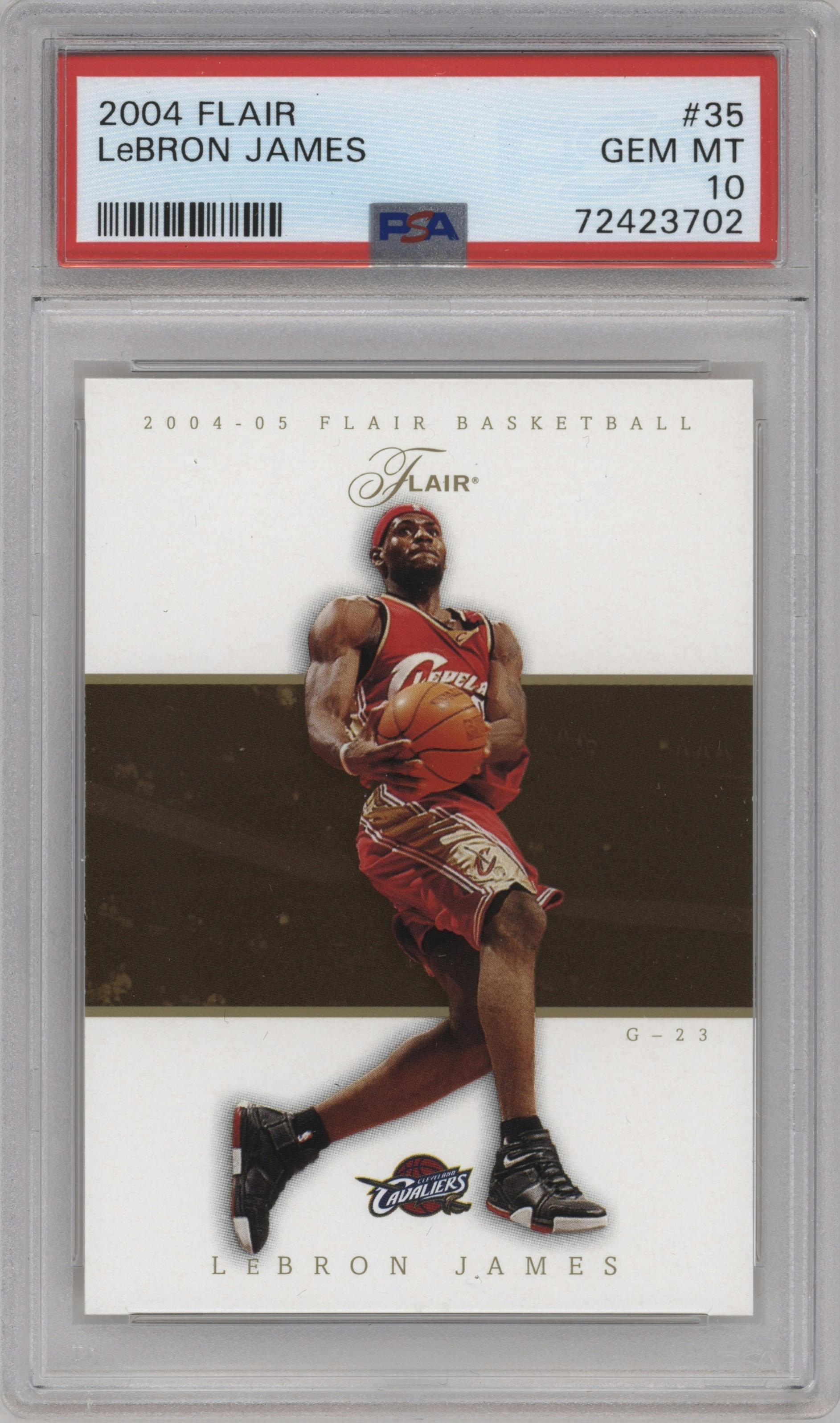 LeBron James from the 2004-05 Flair set graded by PSA and given an overall grade of 10.