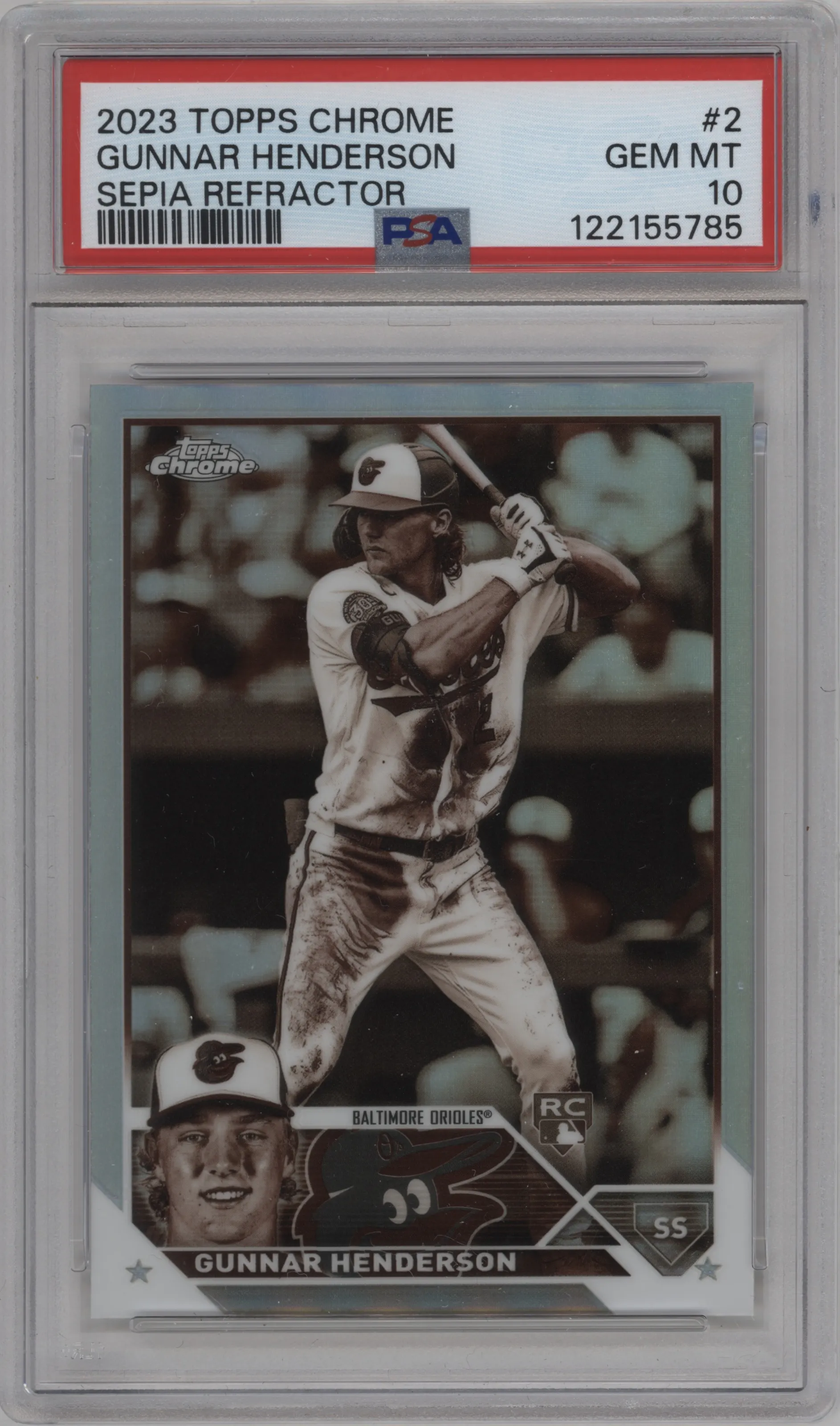 2023 Topps Chrome Gunnar Henderson Sepia Refractor #2 PSA 10