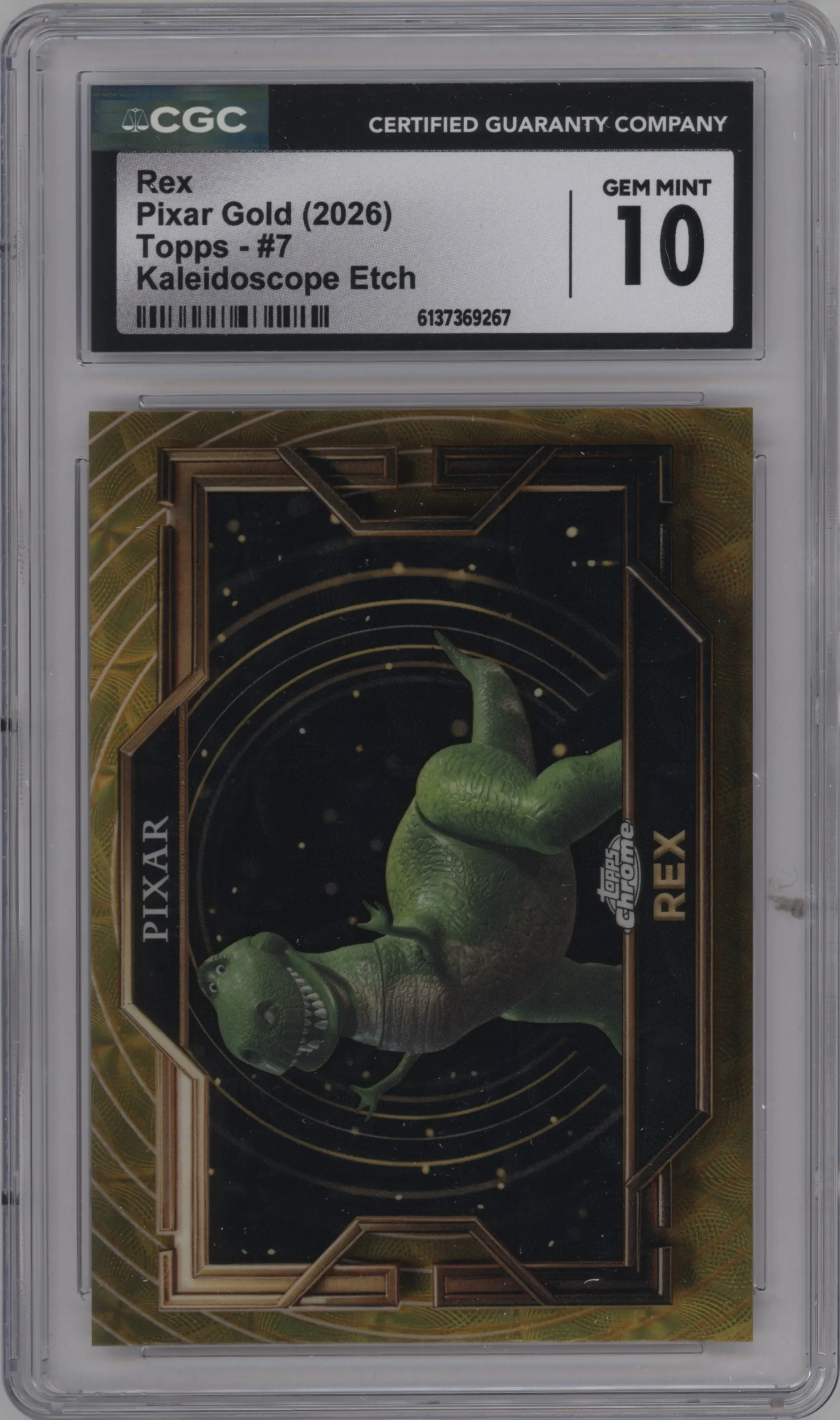 2025 Topps Pixar Gold Rex Kaleidoscope Etch Refractor #7 CGC 10