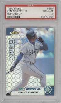 Ken Griffey Jr. from the 1999 Topps Finest set featuring a Refractor  parallel graded by PSA and given an overall grade of 10.