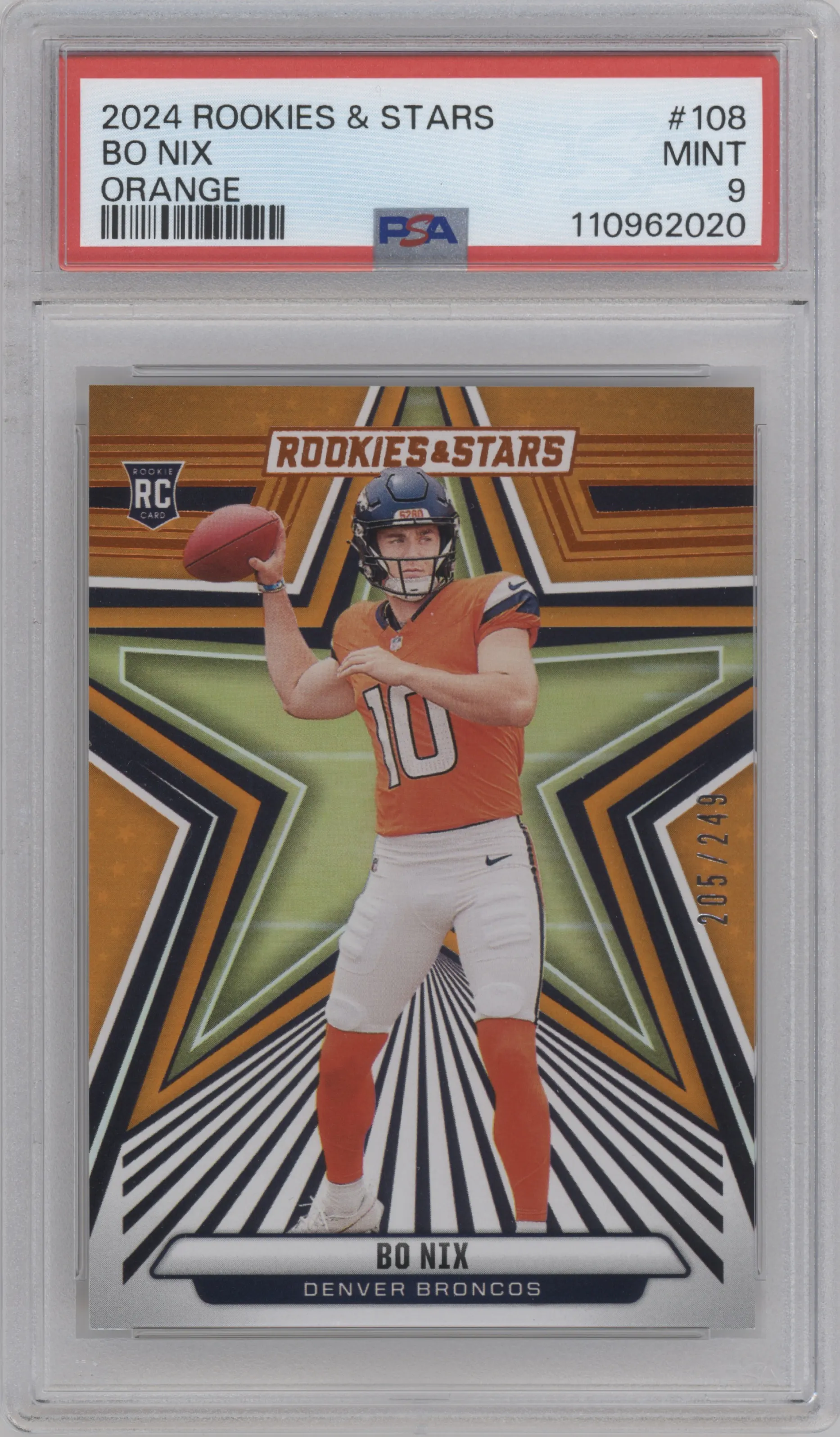 2024 Panini Rookies & Stars Bo Nix Orange #108 PSA 9