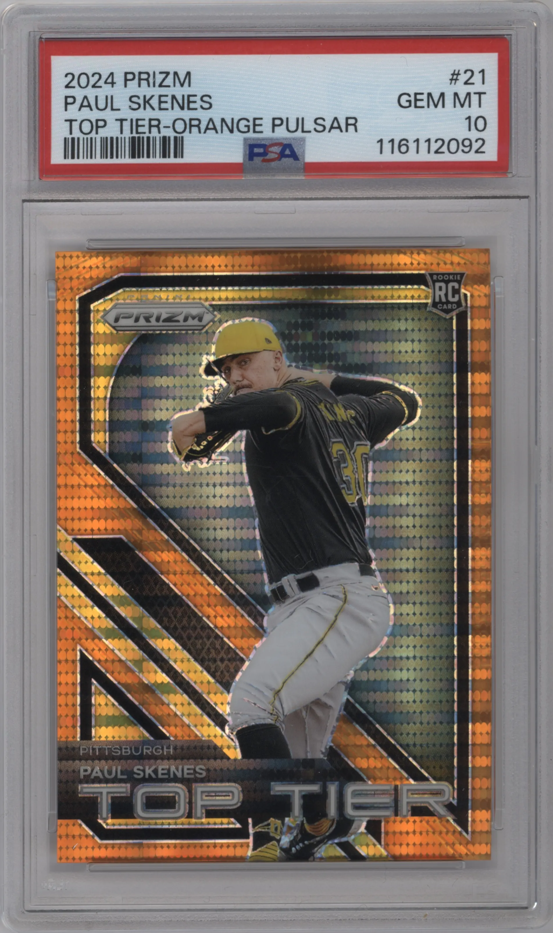 2024 Panini Prizm Top Tier Paul Skenes Orange Pulsar #21 PSA 10