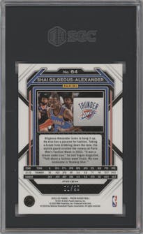 Shai Gilgeous-Alexander from the 2022-23 Panini Prizm  set featuring a Choice Purple  parallel graded by SGC and given an overall grade of 9.5.