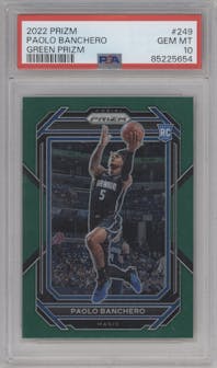 Paolo Banchero from the 2022-23 Panini Prizm  set featuring a Green Prizm parallel graded by PSA and given an overall grade of 10.