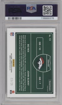 Bo Nix/John Elway from the 2024 Donruss Optic set featuring a Black Pandora parallel graded by PSA and given an overall grade of 10.