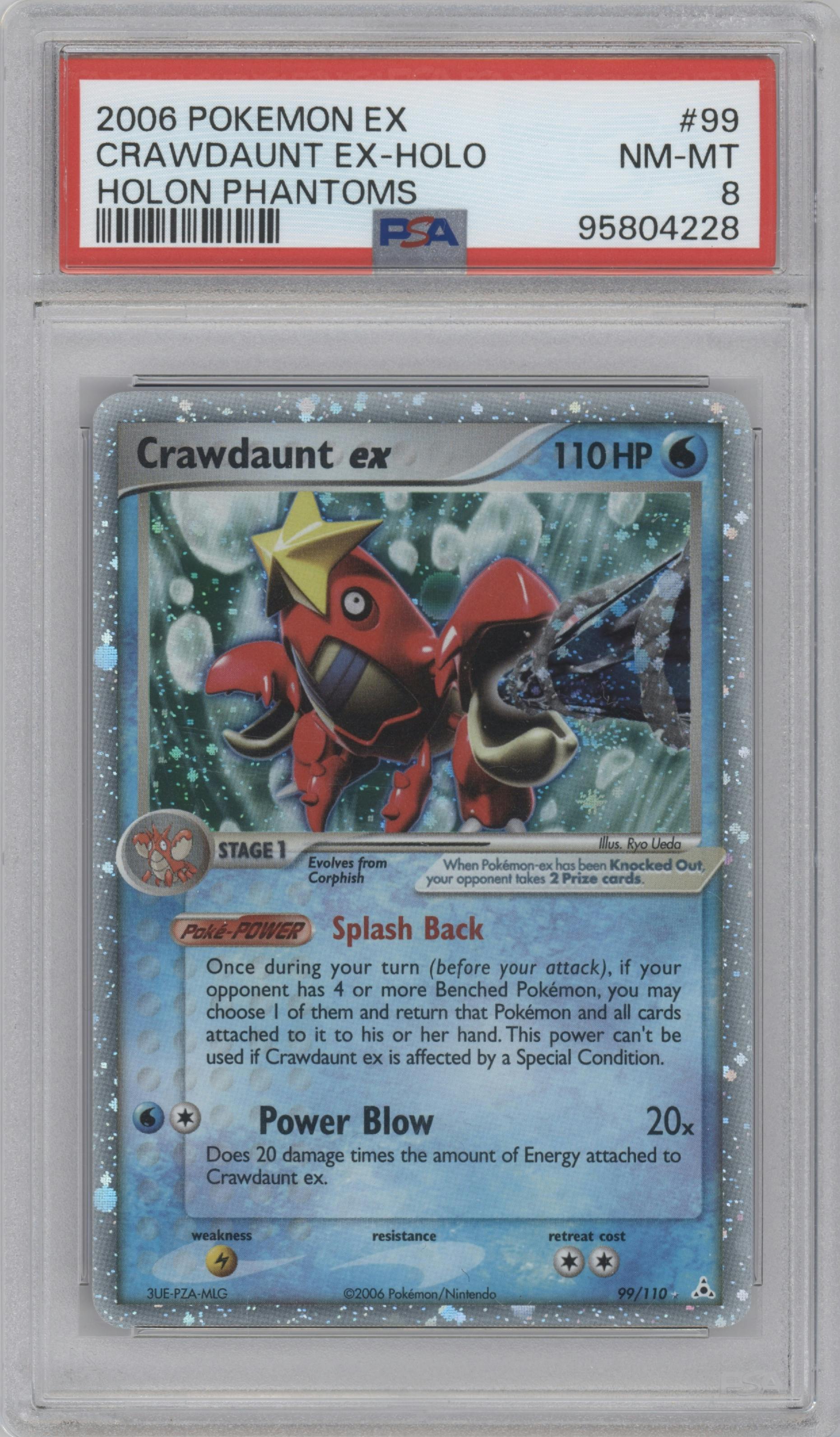 Crawdaunt ex from the 2006 Pokemon EX set graded by PSA and given an overall grade of 8.