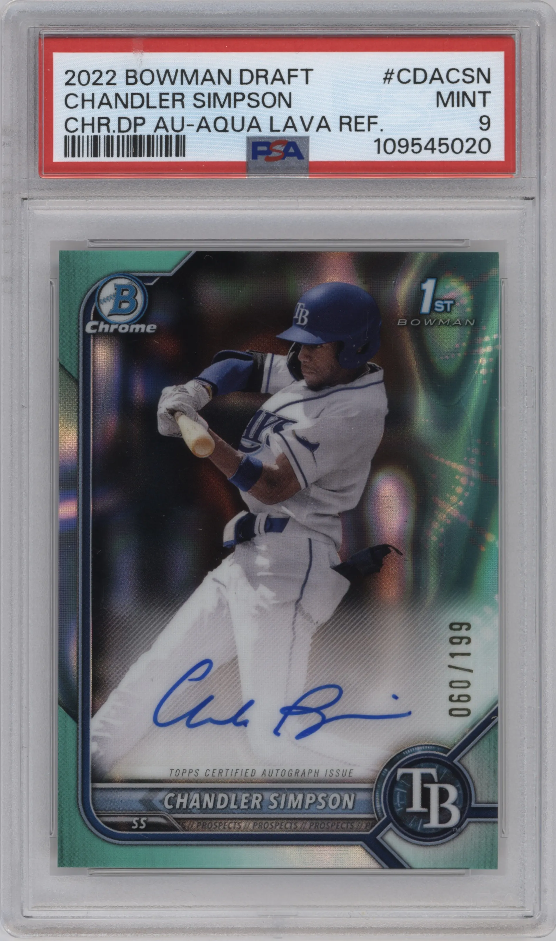 2022 Bowman Draft Chr.DP Auto Chandler Simpson Aqua Lava Refractor #CDA-CSN PSA 9