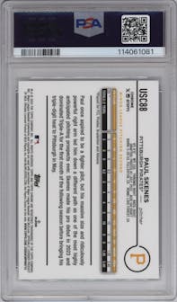 Paul Skenes from the 2024 Topps Chrome Update set featuring a X-Fractor parallel graded by PSA and given an overall grade of 10.