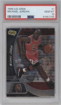 Michael Jordan from the 1998-99 Upper Deck Ionix set graded by PSA and given an overall grade of 10.