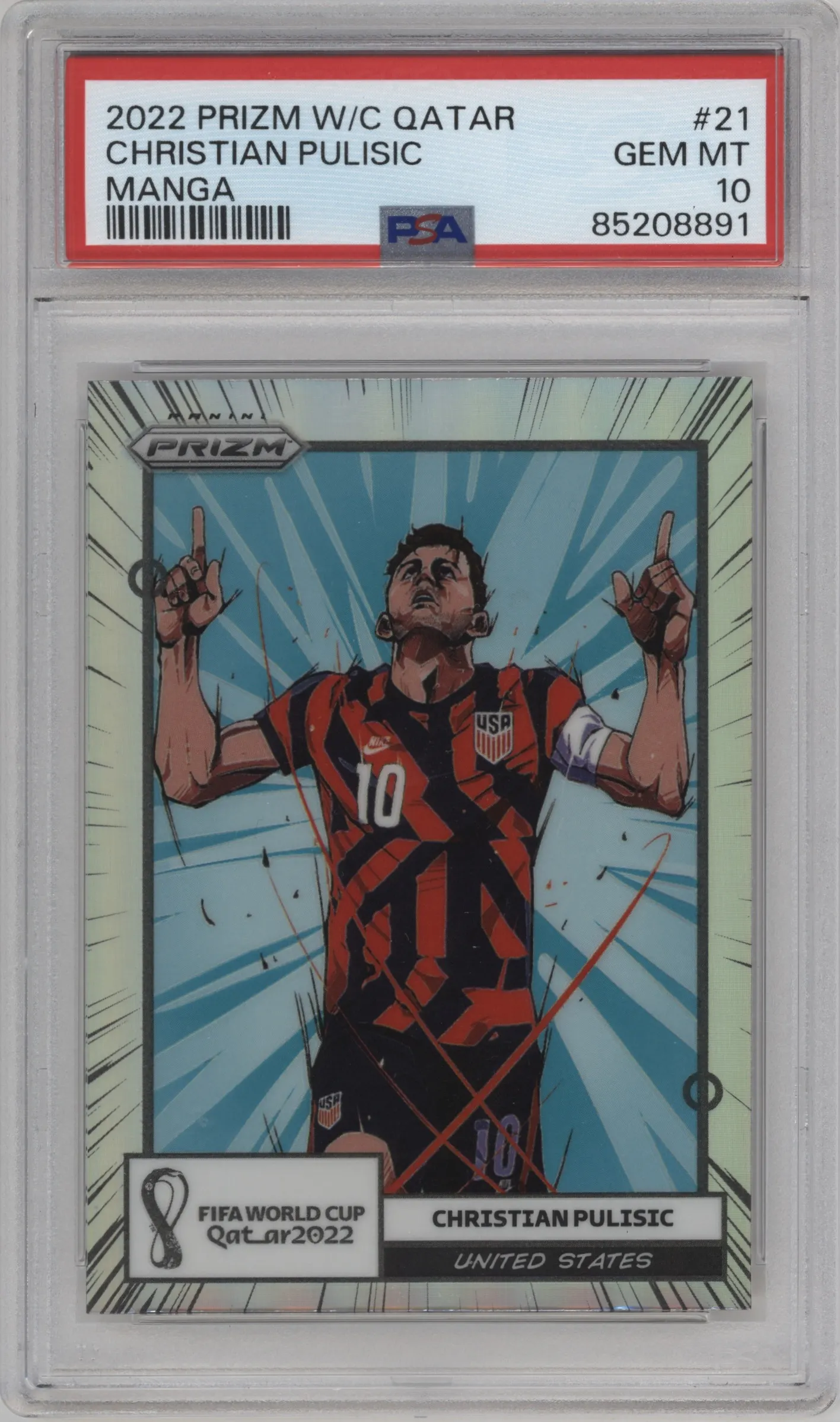 2022 Panini Prizm FIFA WC Qatar Manga Christian Pulisic #21 PSA 10