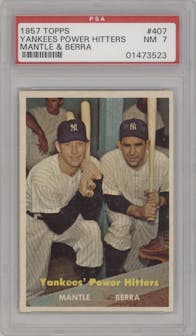 Mickey Mantle/Yogi Berra from the 1957 Topps set graded by PSA and given an overall grade of 7.