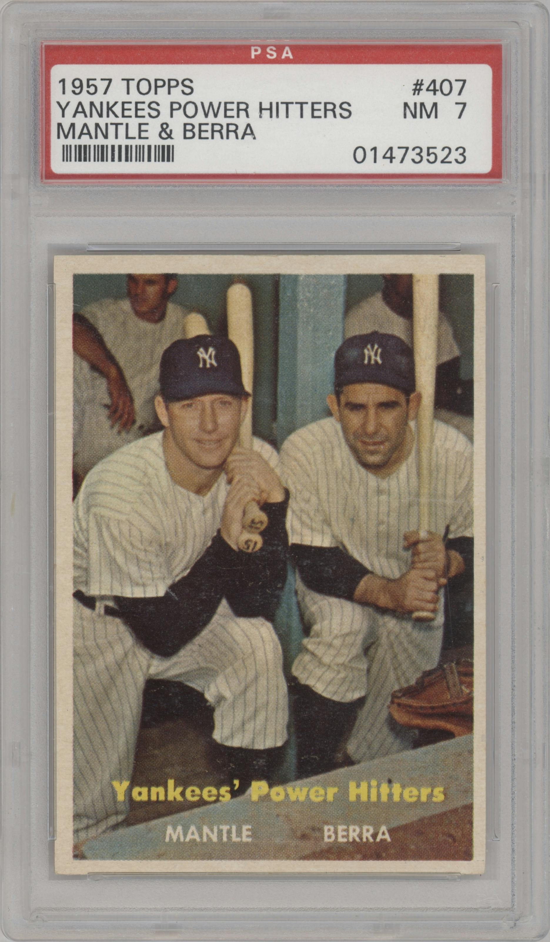 Mickey Mantle/Yogi Berra from the 1957 Topps set graded by PSA and given an overall grade of 7.