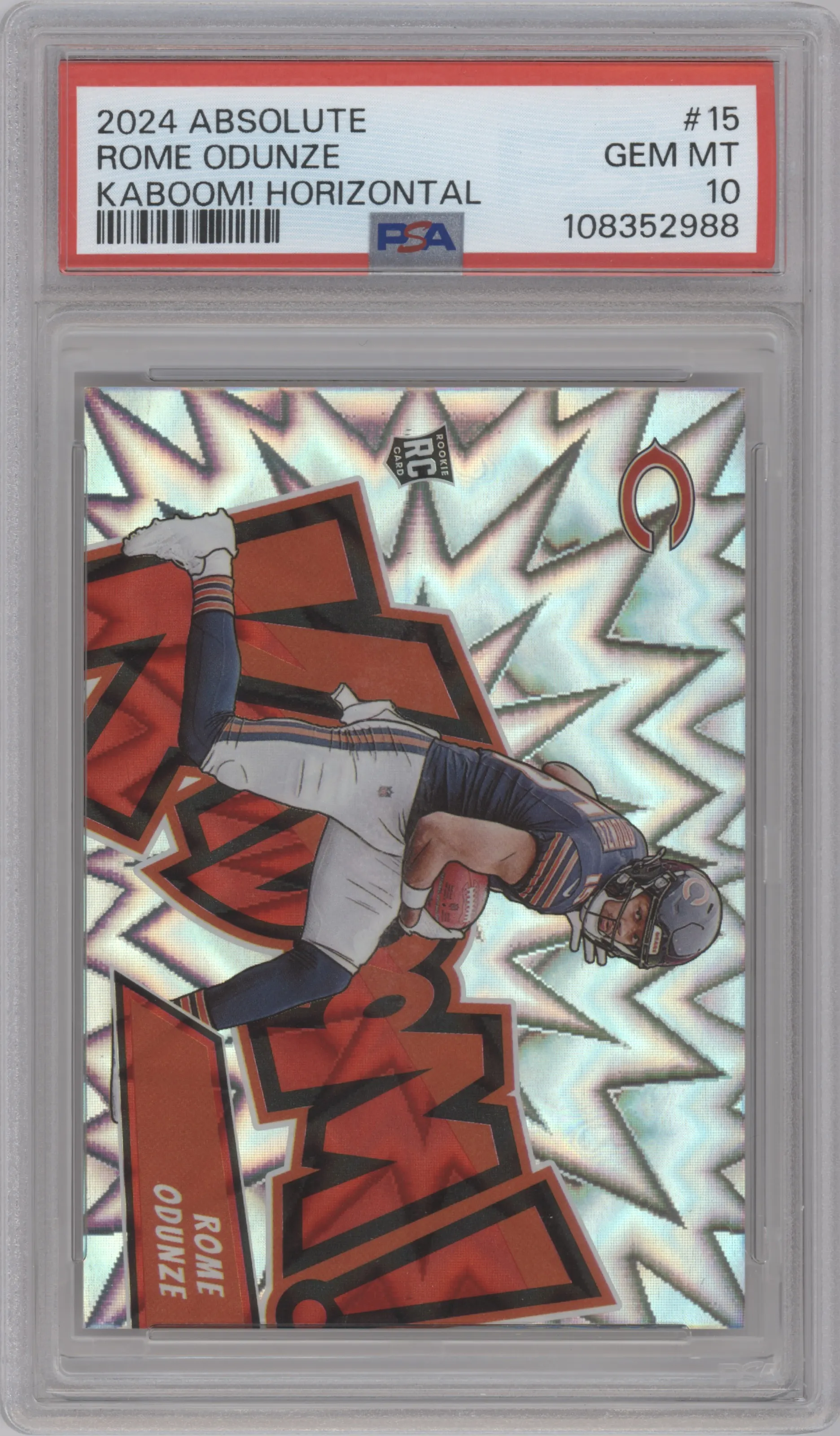 Rome Odunze from the 2024 Panini Absolute set graded by PSA and given an overall grade of 10.